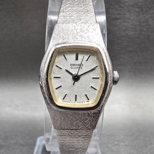 Seiko Watch Women 16mm Silver Dial Silver Hexagon 2C21-5149 New Battery VTG JP0