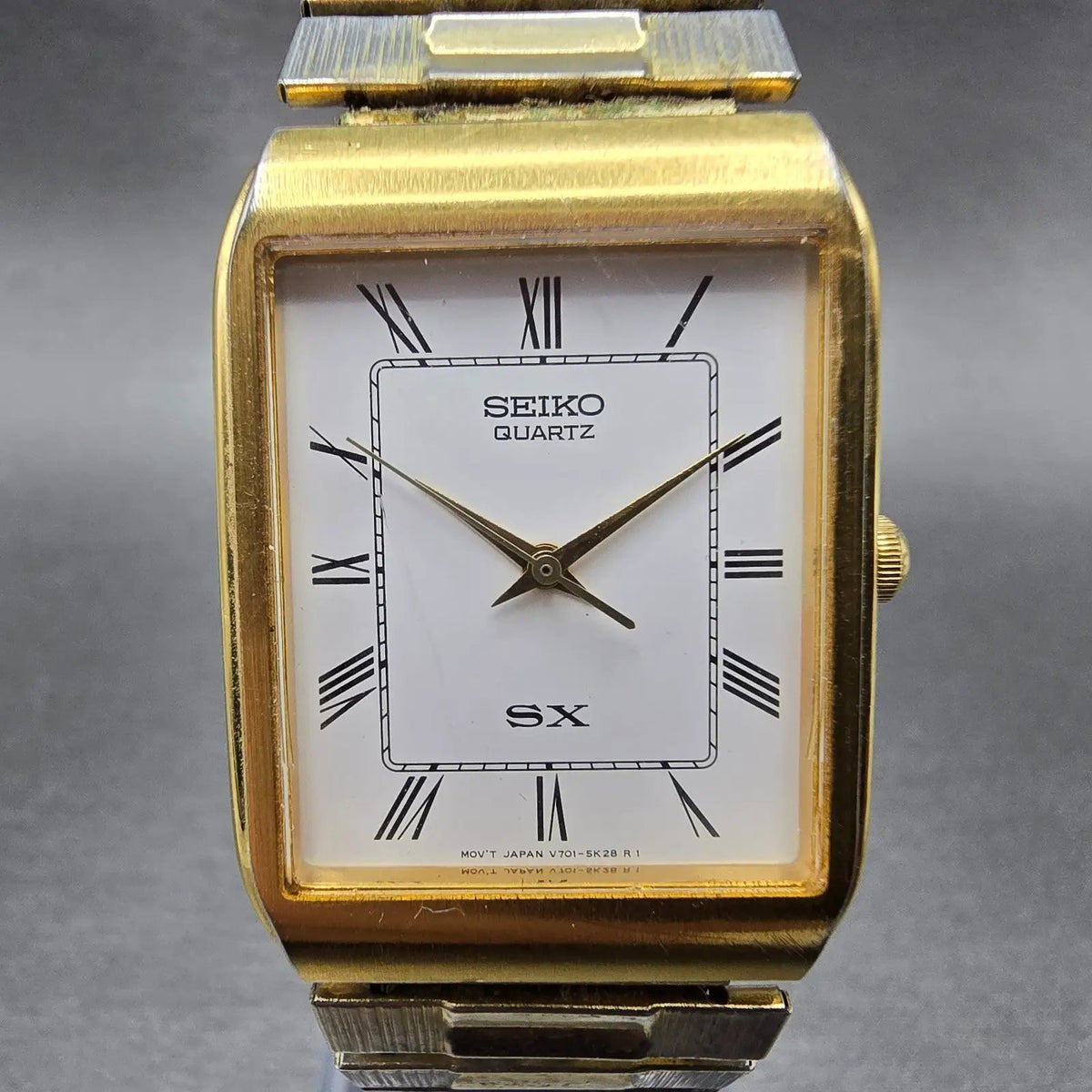 Seiko SX Tank Watch Men 25mm White Dial Gold Tone V701-5K00 VTG PARTS0