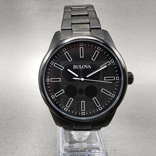 Bulova Watch Men 40mm Black Dial Black Tone Round 98A135 New Battery0