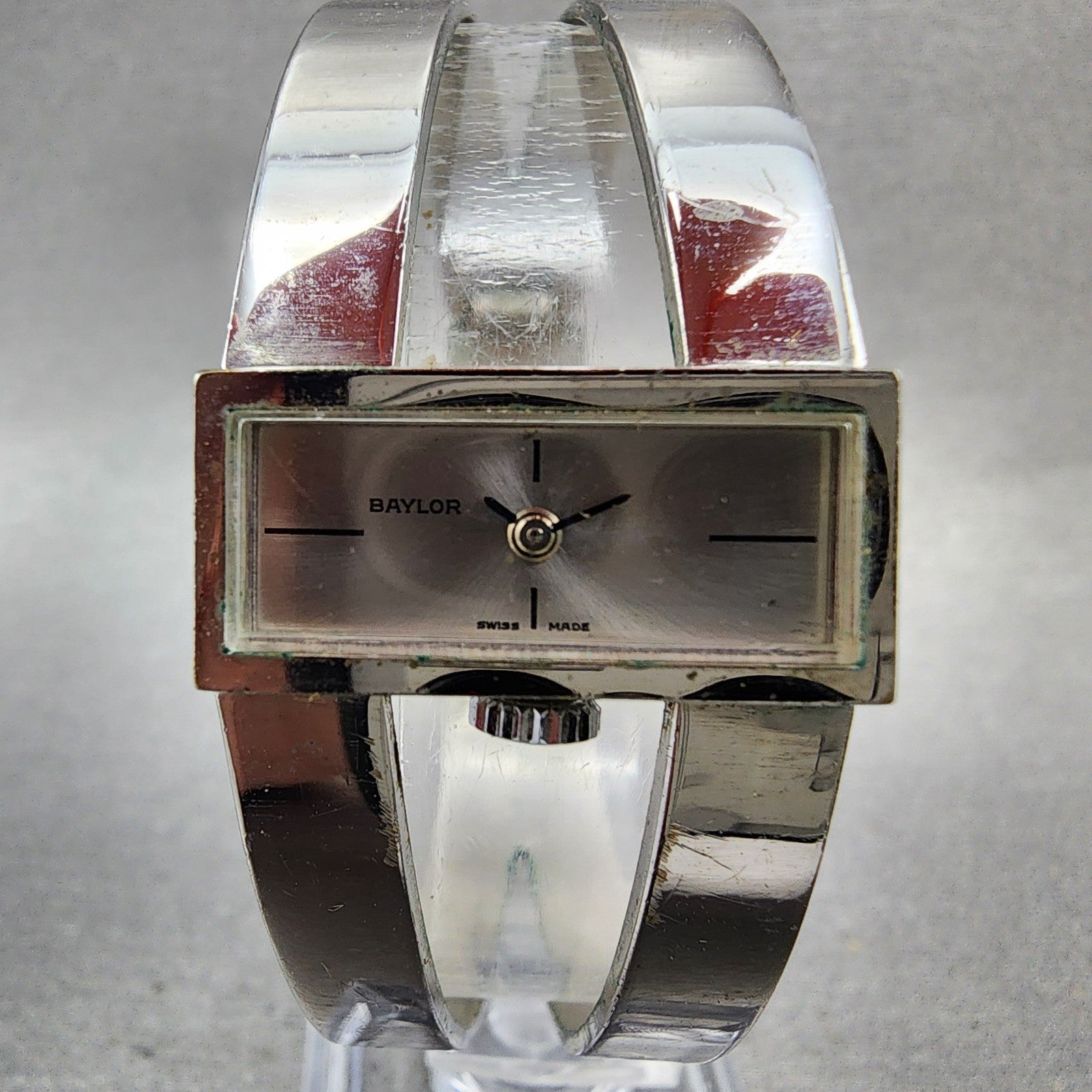 Baylor Watch Women 24mm Silver Dial Silver Tone Rectangle Manual Wind bangle1