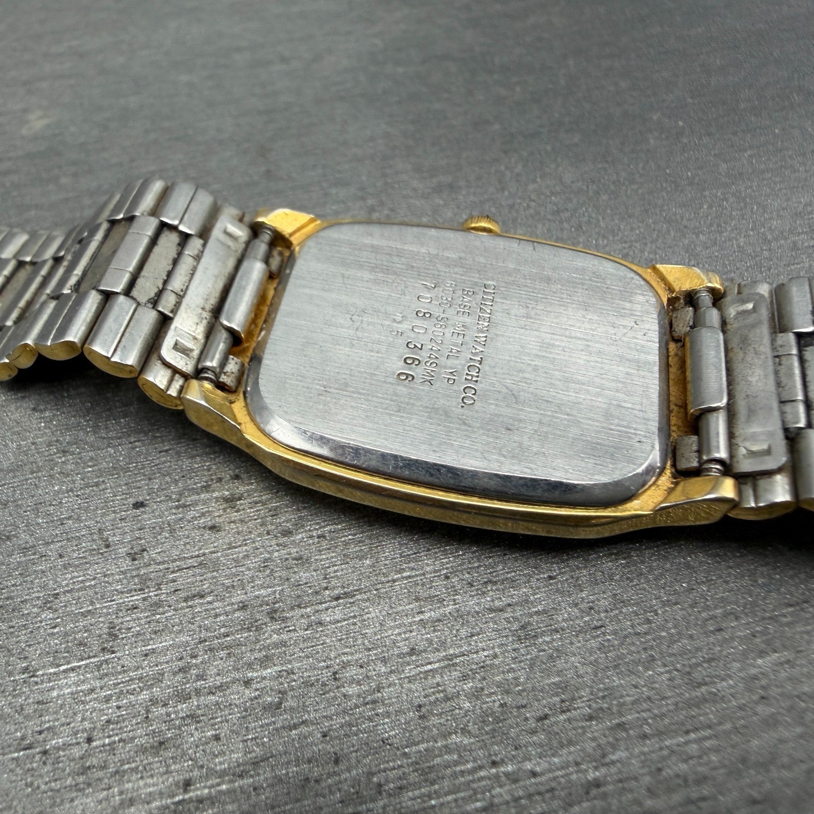 Citizen CQ Tank Watch Men 26mm Black Dial Gold Tone Rectangle 6030-S60244 PARTS14