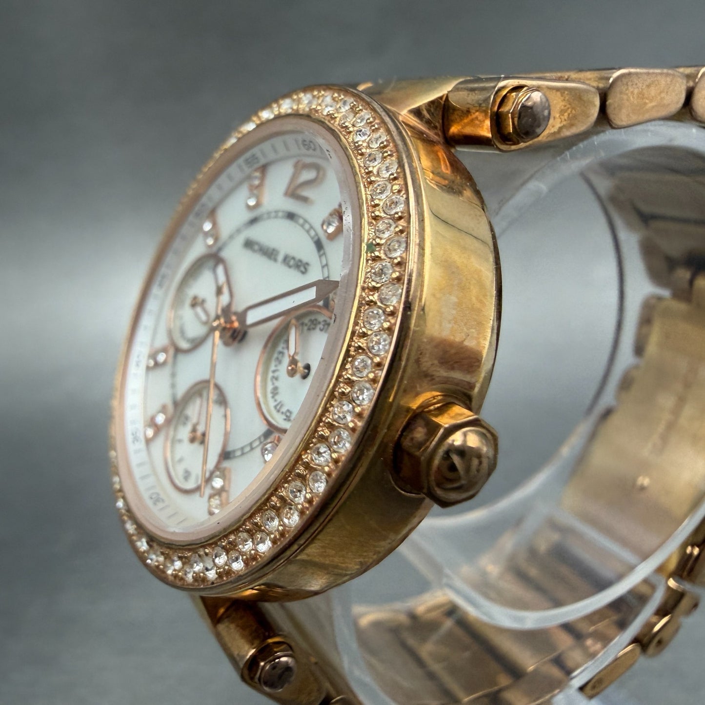 Michael Kors Mini Parker Watch Women 33mm MOP Dial Rose Gold Tone Daydate NewBat2