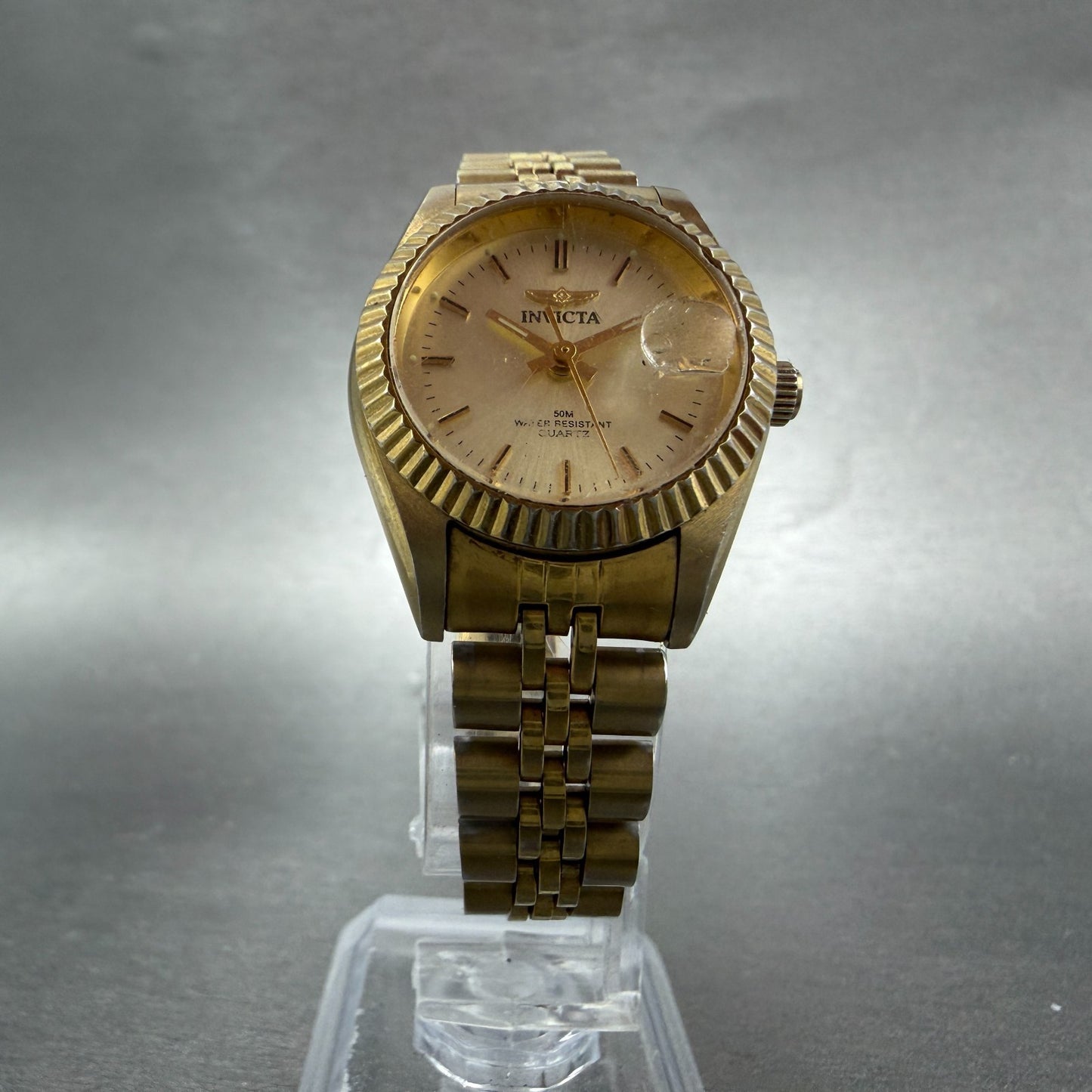 Invicta Watch Women 26mm Gold Dial Gold Tone Date Round New battery ABCD5