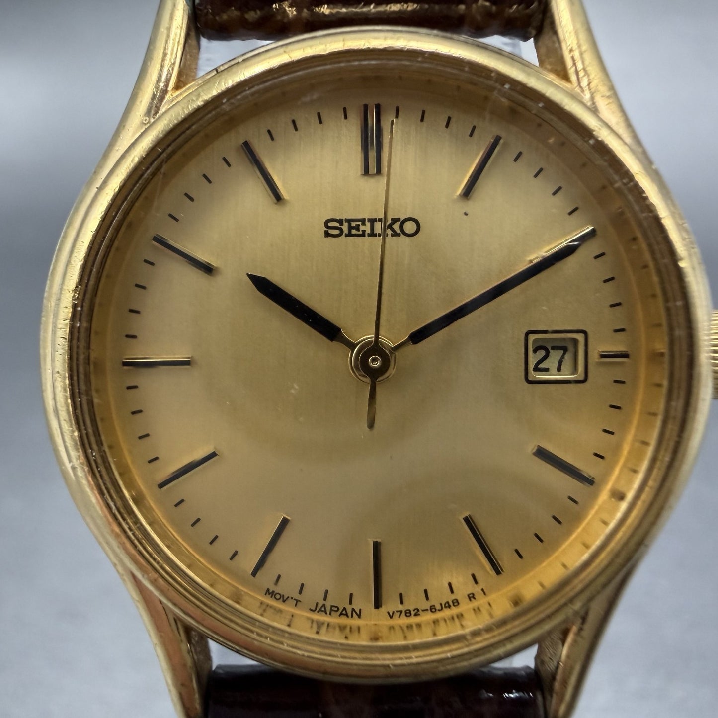 Seiko Watch Women 25mm Champagne Dial Gold Tone Date Round V782-6E50 New Battery1