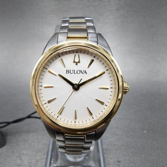 Bulova Sutton Watch Women 28mm White Dial Two Tone Round 98L277 New Battery0