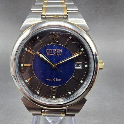 Citizen Eco-Drive Watch Men 36mm Blue Dial Two Tone Date E111-S027179 Runs JDM0
