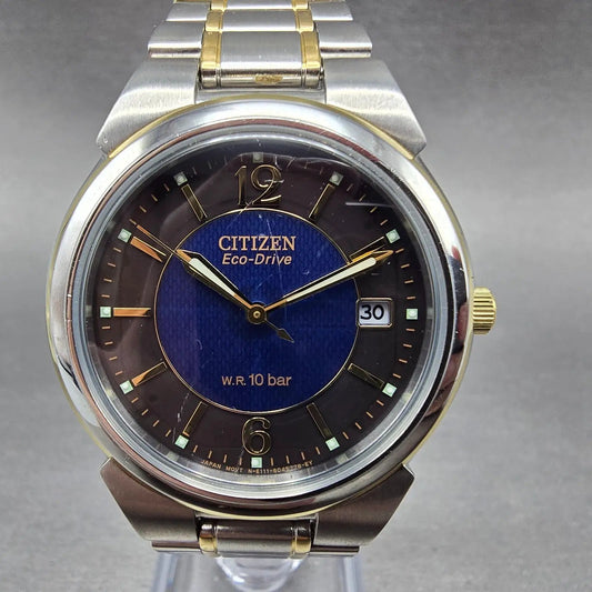 Citizen Eco-Drive Watch Men 36mm Blue Dial Two Tone Date E111-S027179 Runs JDM0