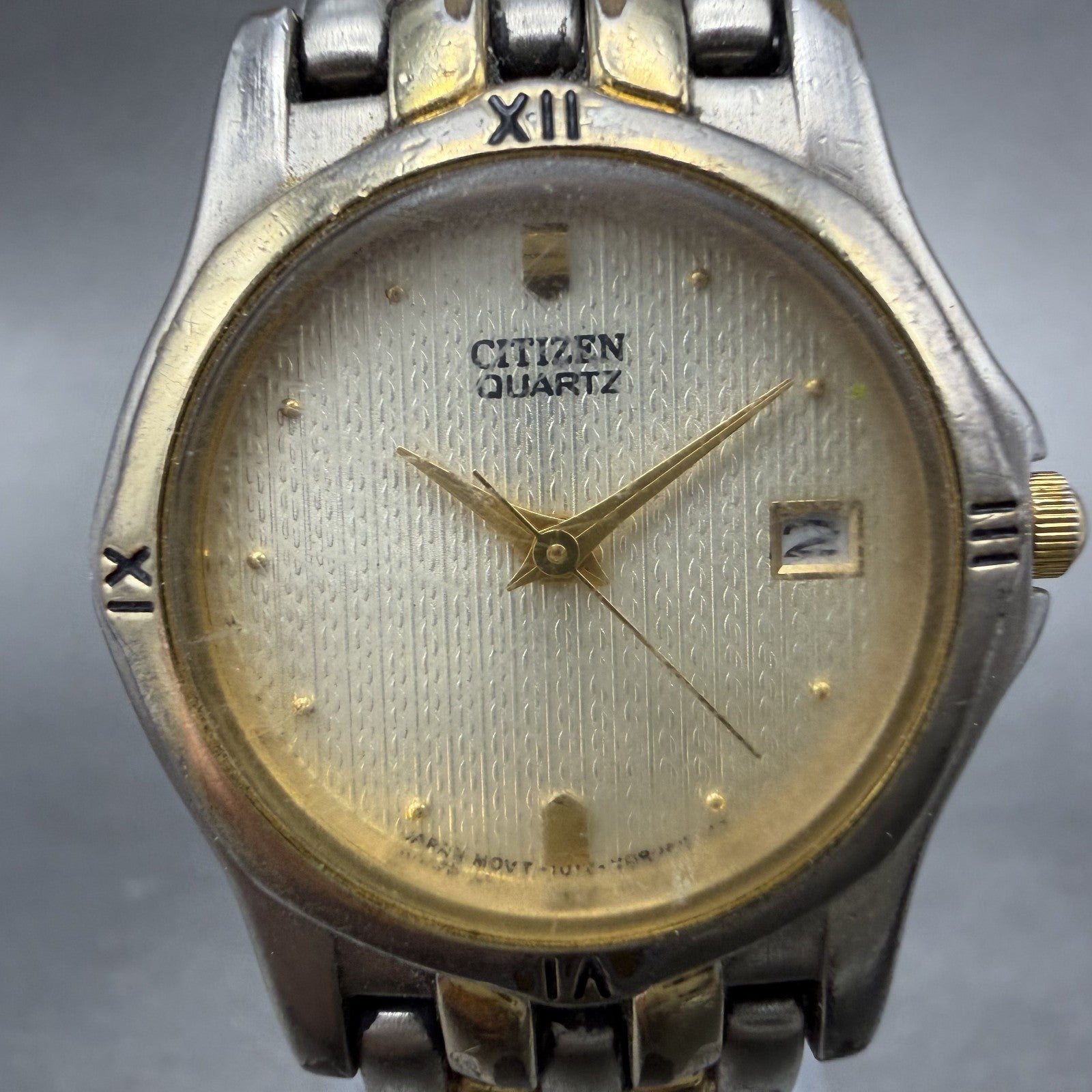 Citizen Watch Women 26mm Champagne Dial Two Tone Date Round 1012-S73265 New Batt1
