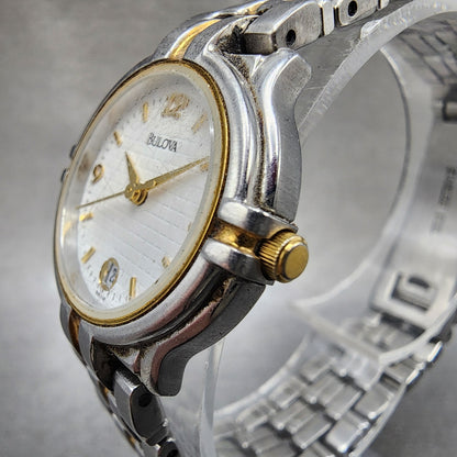 Bulova Watch Women 25mm White Dial Two Tone Date Round 98u16 New Battery2