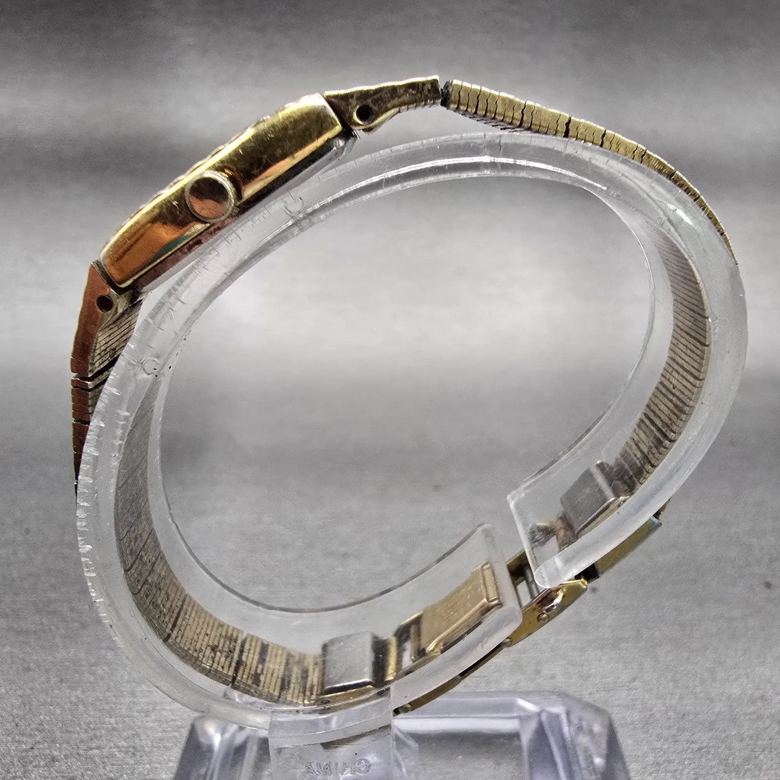 Seiko Watch Women 12mm Gold Dial Gold Tone Rectangle 2E20-5129 New Battery VTG6