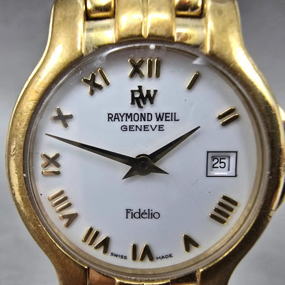 Raymond Weil Fidelio Watch Women 25mm White Dial Gold Plated Date 9962 New Batt1