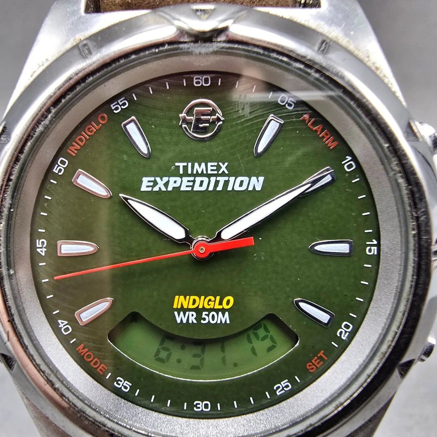 Timex Expedition Watch Men 38mm Green Dial Silver Alarm Chronograph New Battery1