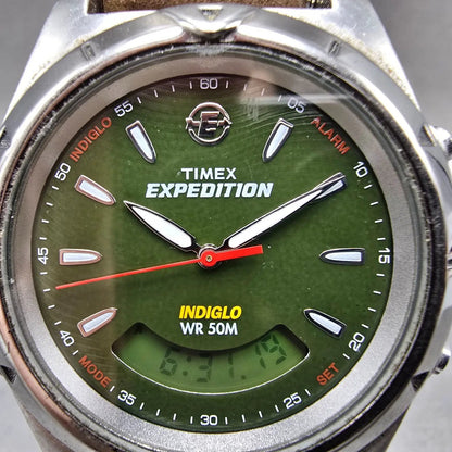 Timex Expedition Watch Men 38mm Green Dial Silver Alarm Chronograph New Battery1