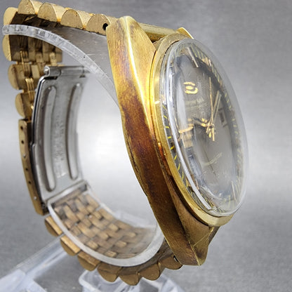 Cyma Navy Star Watch Men 35mm Brown Dial Gold Tone Date Automatic Cushion Runs