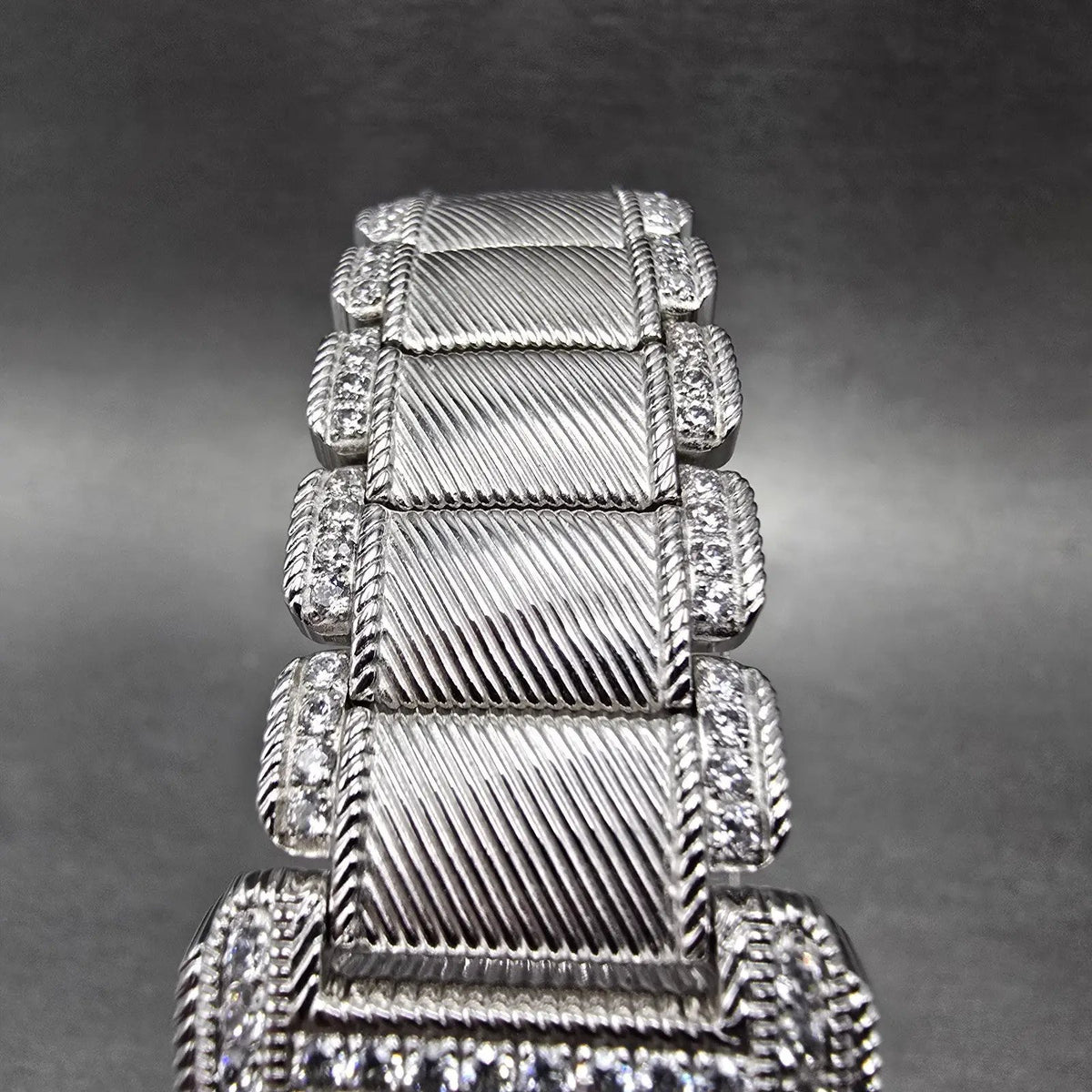 Judith Ripka Tank Watch Women 25mm MOP Dial Silver Tone Crystal Bezel New Batt4
