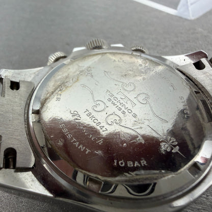 Technos Chronograph Watch Men 41mm White Dial Silver Tone Round TBKC847 New Batt9