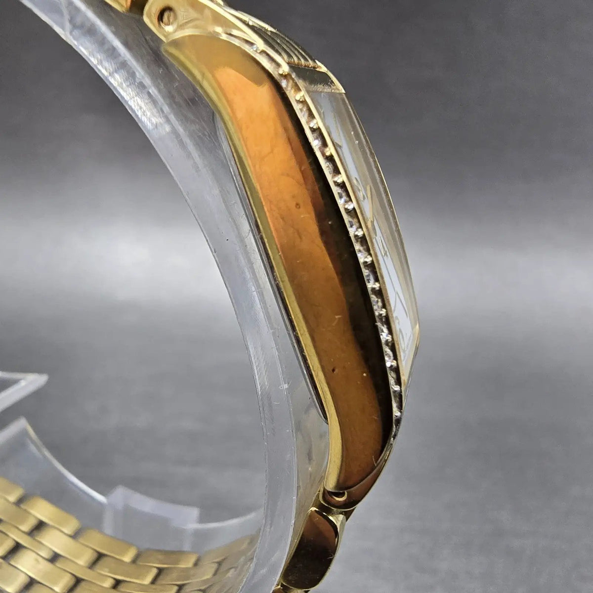 Citizen Eco-Drive Tank Watch Women 14mm White Dial Gold Crystal Bezel Works3
