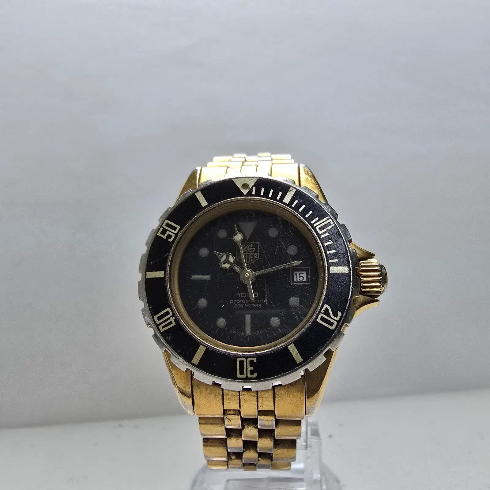 Tag Heuer Professional 1000 Dive Watch Women 28mm Black Dial Gold Date New Batt5