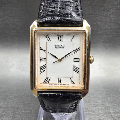 Seiko Tank Watch Men 26mm White Dial Gold Tone Rectangle 7N01-5A00 New Battery0