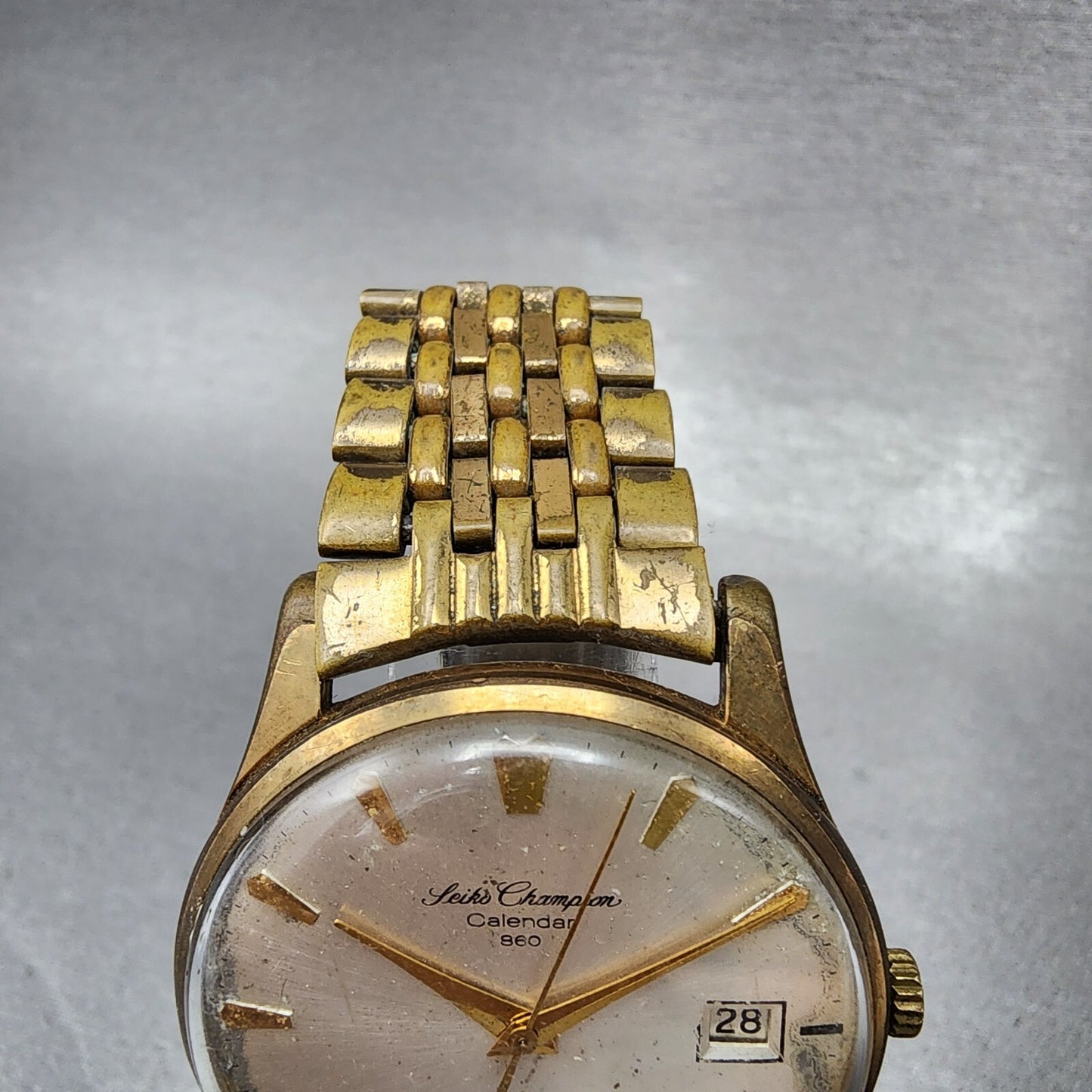 Seiko Champion Calender Watch Men 36mm Silver Dial Gold Tone Date Manual PARTS
