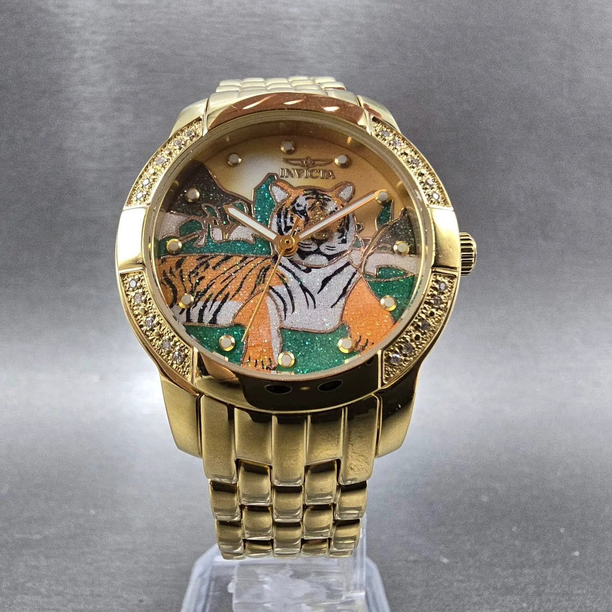 Invicta Classique Safari Tiger Watch Women 33mm Gold Tone Round 6496 New Battery5