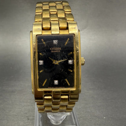 Citizen Tank Watch Men 24mm Black Dial Gold Tone 1022-K18078 New Battery 67HM0