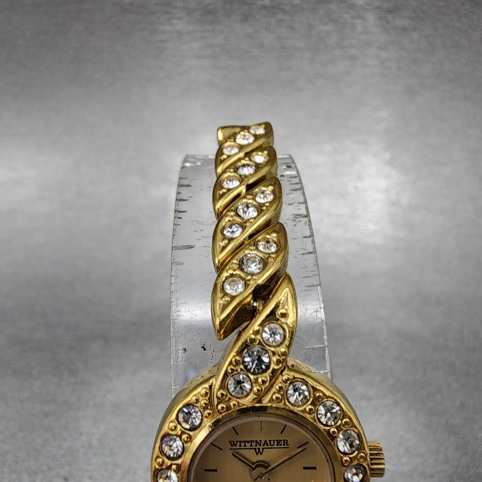 Wittnauer Watch Women 19mm Gold Dial Gold Tone Round Crystal Accents New Battery4