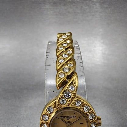 Wittnauer Watch Women 19mm Gold Dial Gold Tone Round Crystal Accents New Battery4