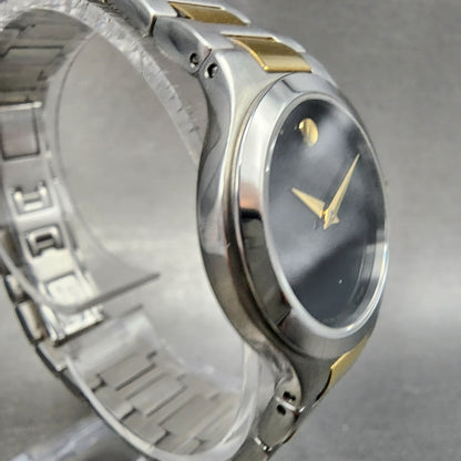 Movado Museum Watch Women 28mm Black Dial Two Tone Round 01.3.19.1296 New Batt3