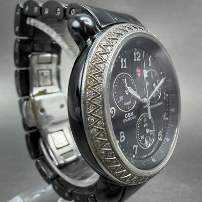 Michele CSX Chronograph Diamond Watch Women 37mm Black Dial Ceramic New batt3