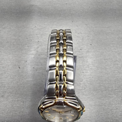 Seiko Watch Women 25mm Silver Dial Two Tone Date Round 7N82-0AT0 New Battery VTG4