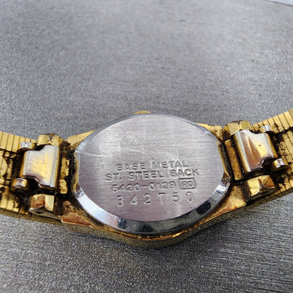 Seiko Watch Women 17mm Gold Dial Gold Tone Round 54200129 New Battery Vintage9