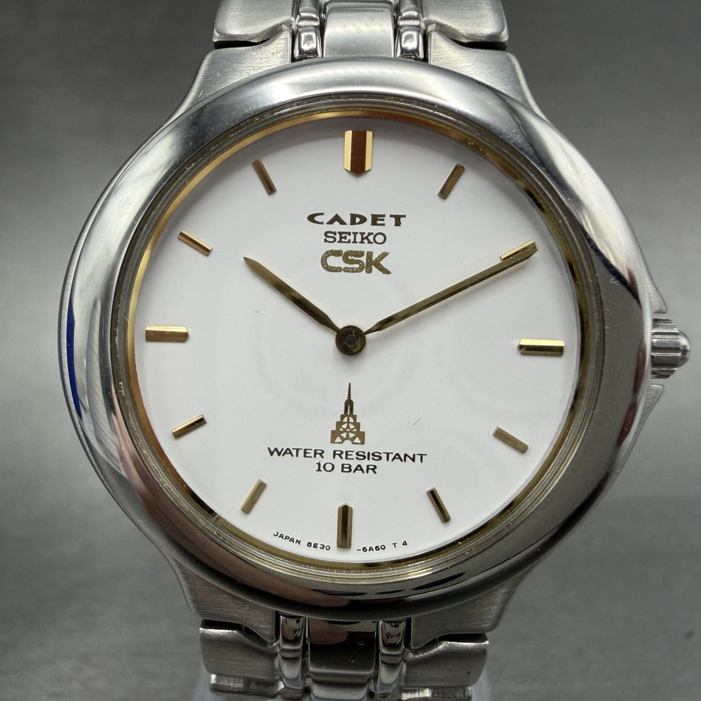 Seiko CSK Cadet Watch Men 35mm White Dial Silver Tone 5E30-6A40 New Battery1