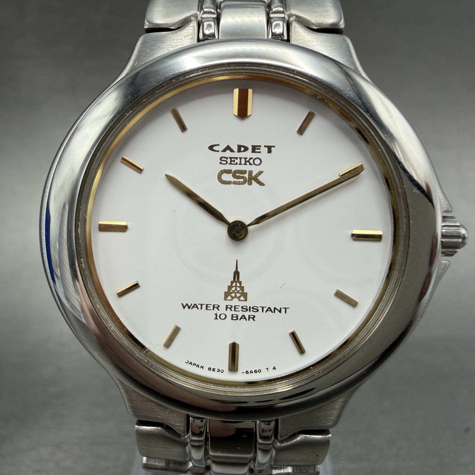 Seiko CSK Cadet Watch Men 35mm White Dial Silver Tone 5E30-6A40 New Battery1