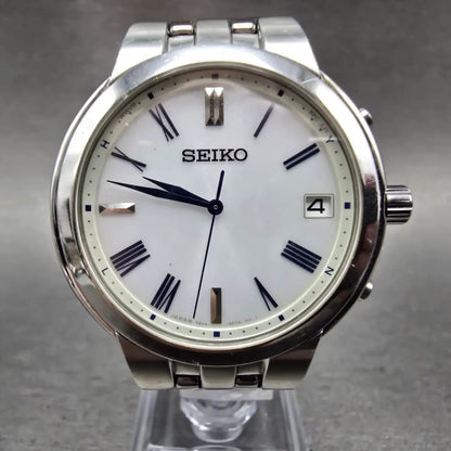 Seiko Atomic Solar Watch Men 37mm White Dial Silver Tone Date 7B24-0BS0 PARTS3