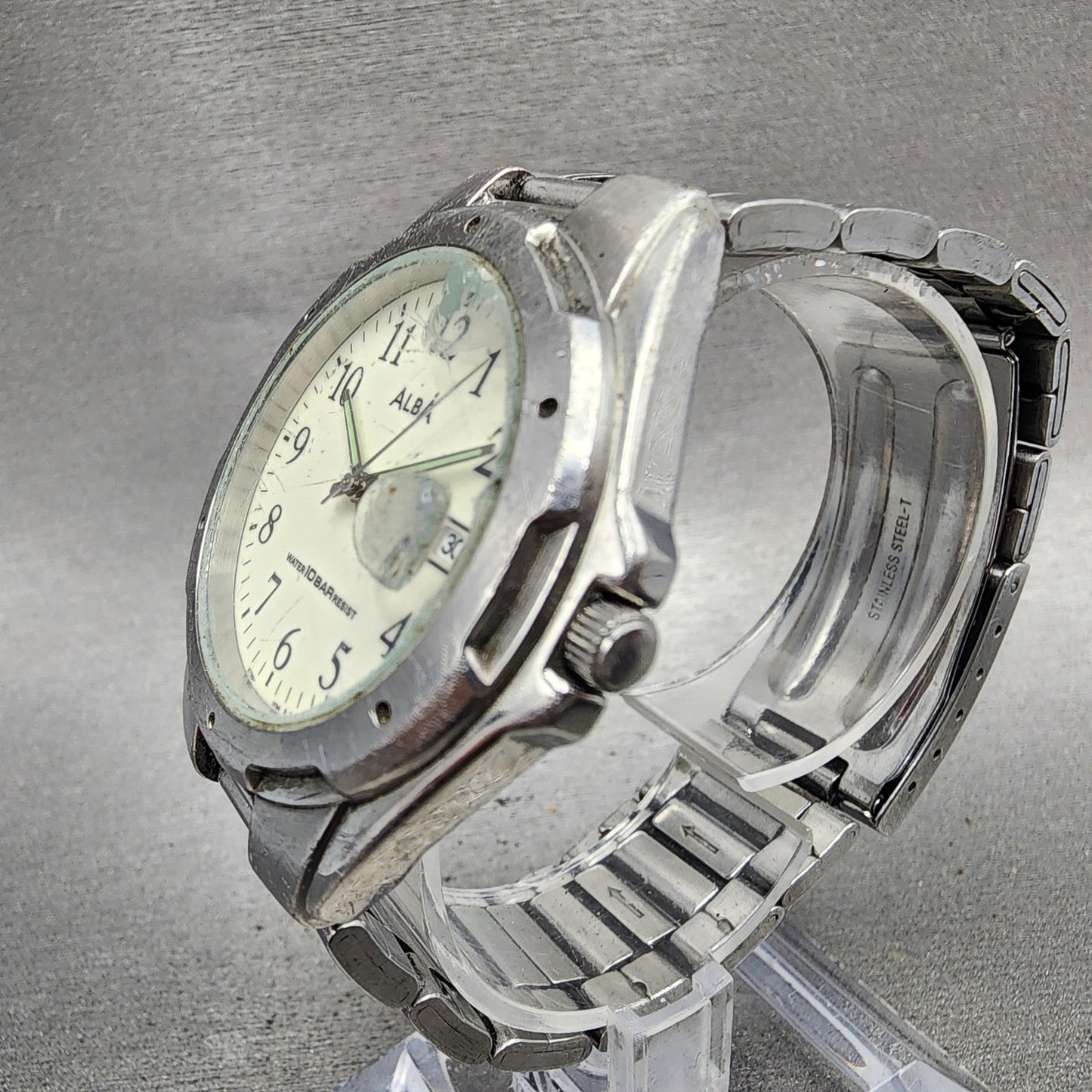 Seiko Alba Watch Men 39mm White Dial Silver Tone Date V7320S00 New Battery2