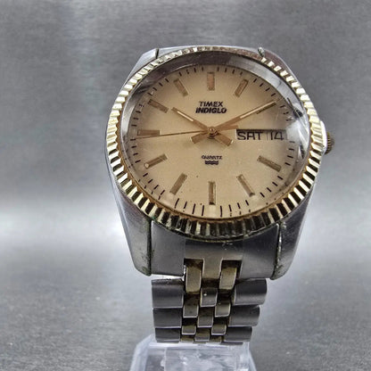 Timex President Watch Men 34mm Champagne Dial Two Tone Daydate Round New Batt 55