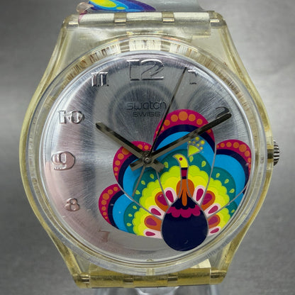 Swatch Magical Parade Watch Men 34mm Silver Dial Clear Case GE161 New Battery1