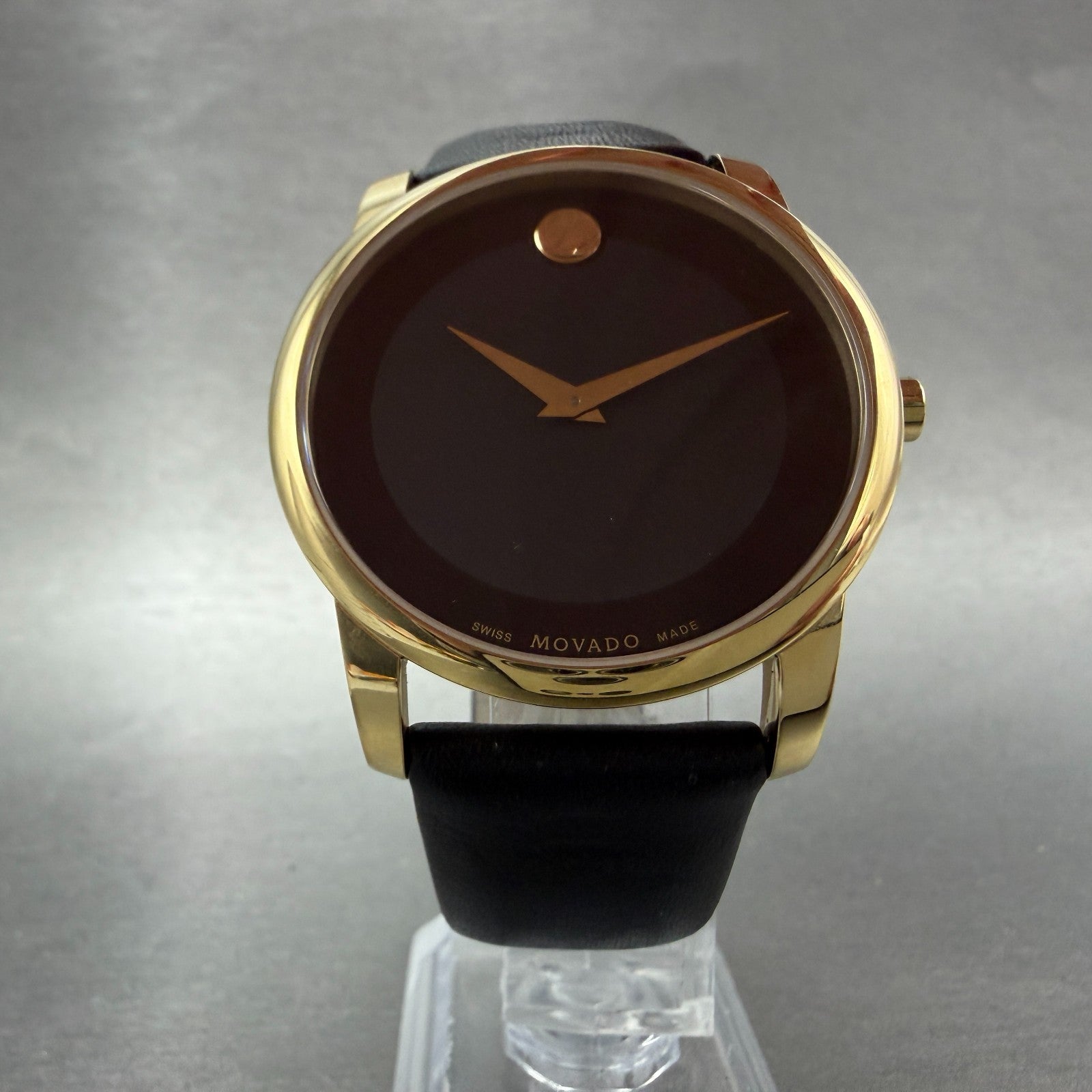 Movado Museum Watch Men 40mm Black Dial Gold Tone Round 07.1.36.1262 New Battery5