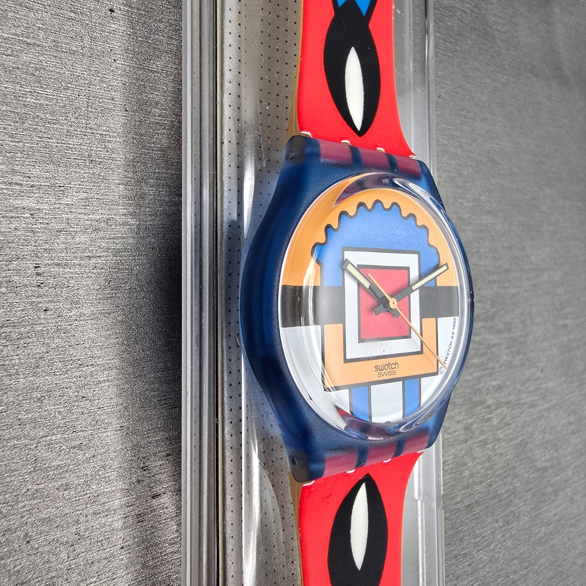 Swatch Paella Watch Men 34mm Orange Dial Blue Case GN129 New Battery NOS5