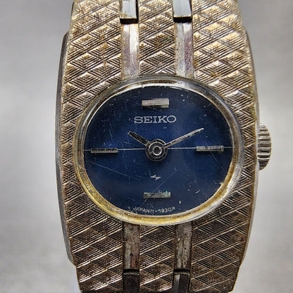 Seiko Watch Women 18mm Blue Dial Silver Tone Rectangle Manual Wind Runs VTG1
