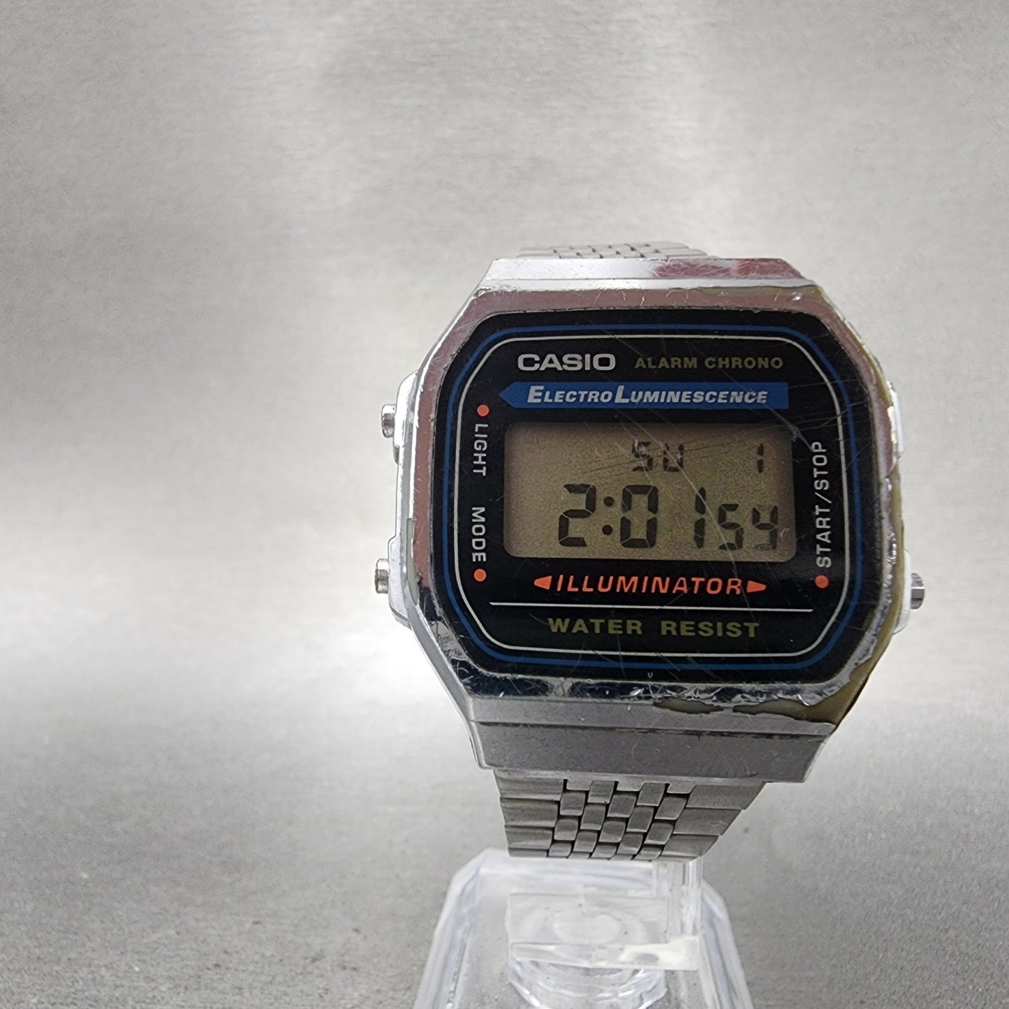 Casio A168 Watch Men 36mm Digital Silver Tone Octagon Alarm Chrono New Battery5