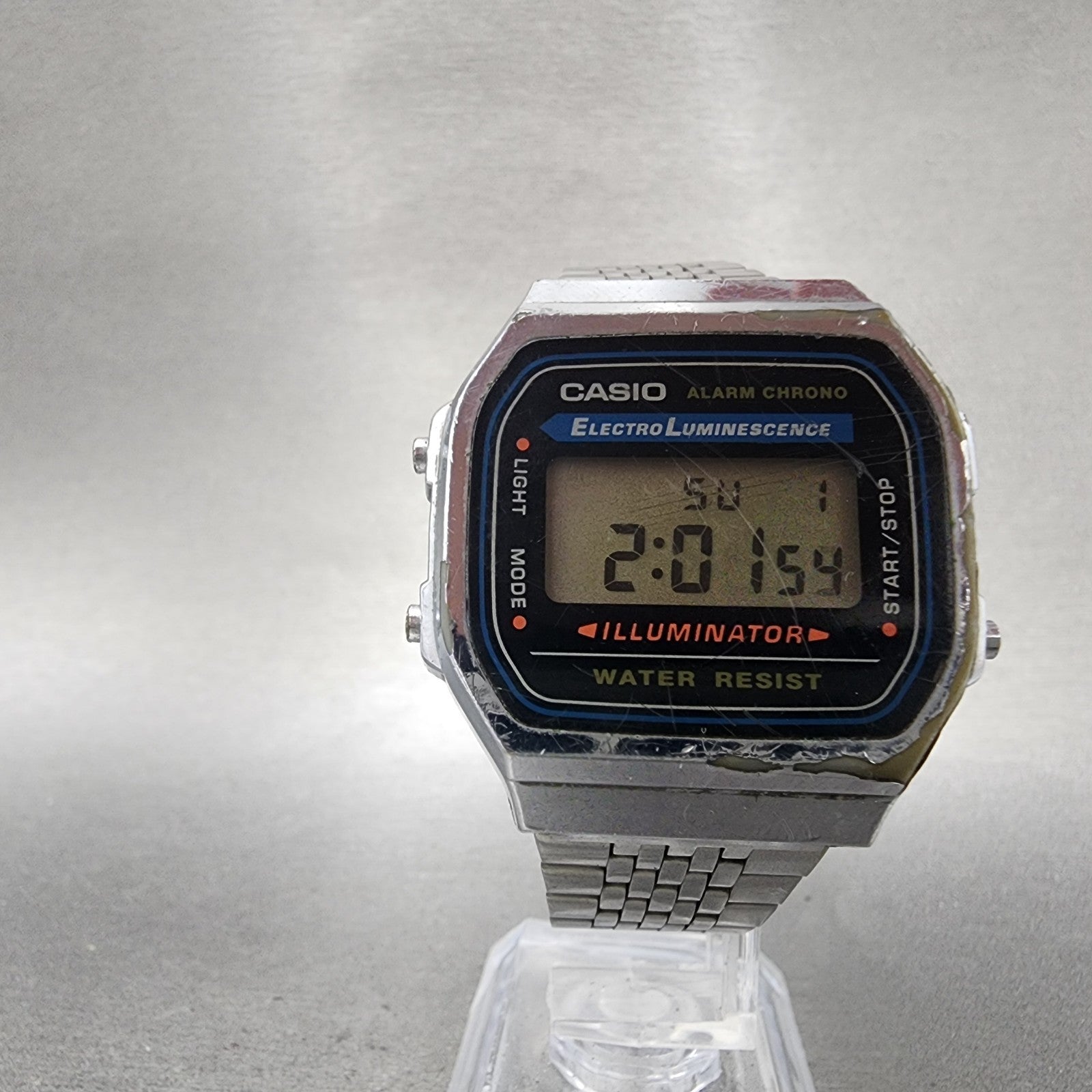 Casio A168 Watch Men 36mm Digital Silver Tone Octagon Alarm Chrono New Battery5