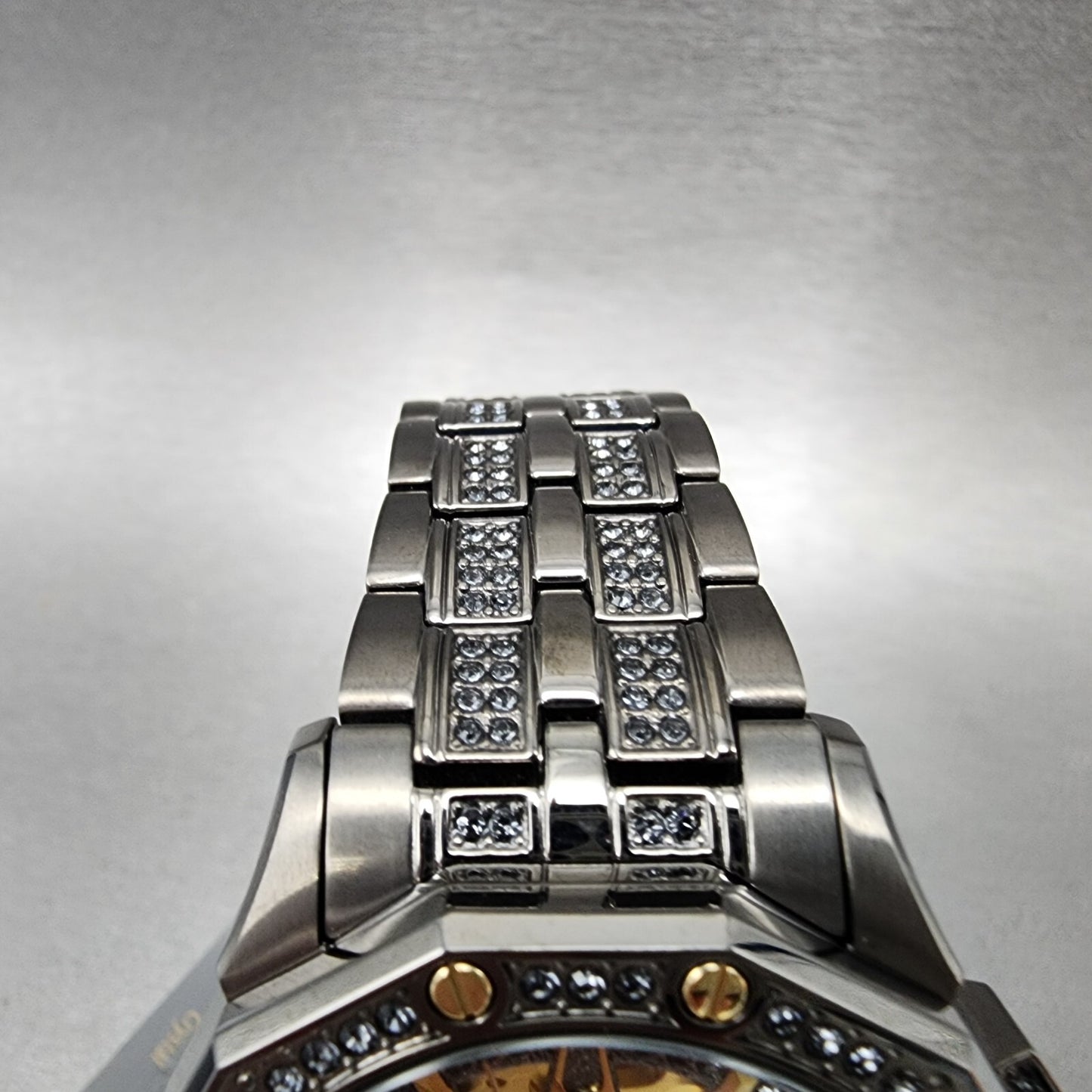 Bulova Octava Watch Men 42mm Gold Skeleton Dial Gunmetal Crystal Bezel 98A2934