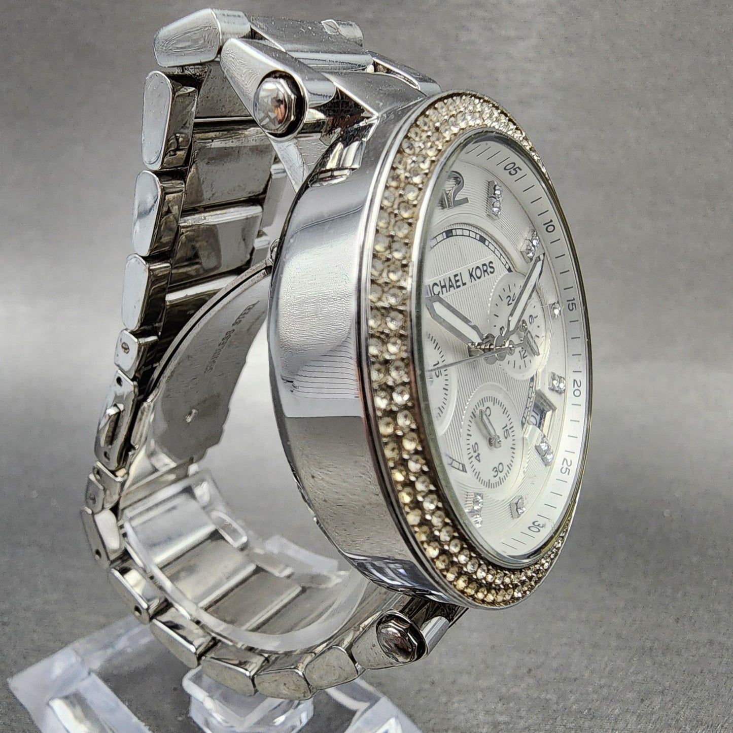 Michael kors Parker Chronograph Watch Women 39mm White Dial Steel Date New Batt3