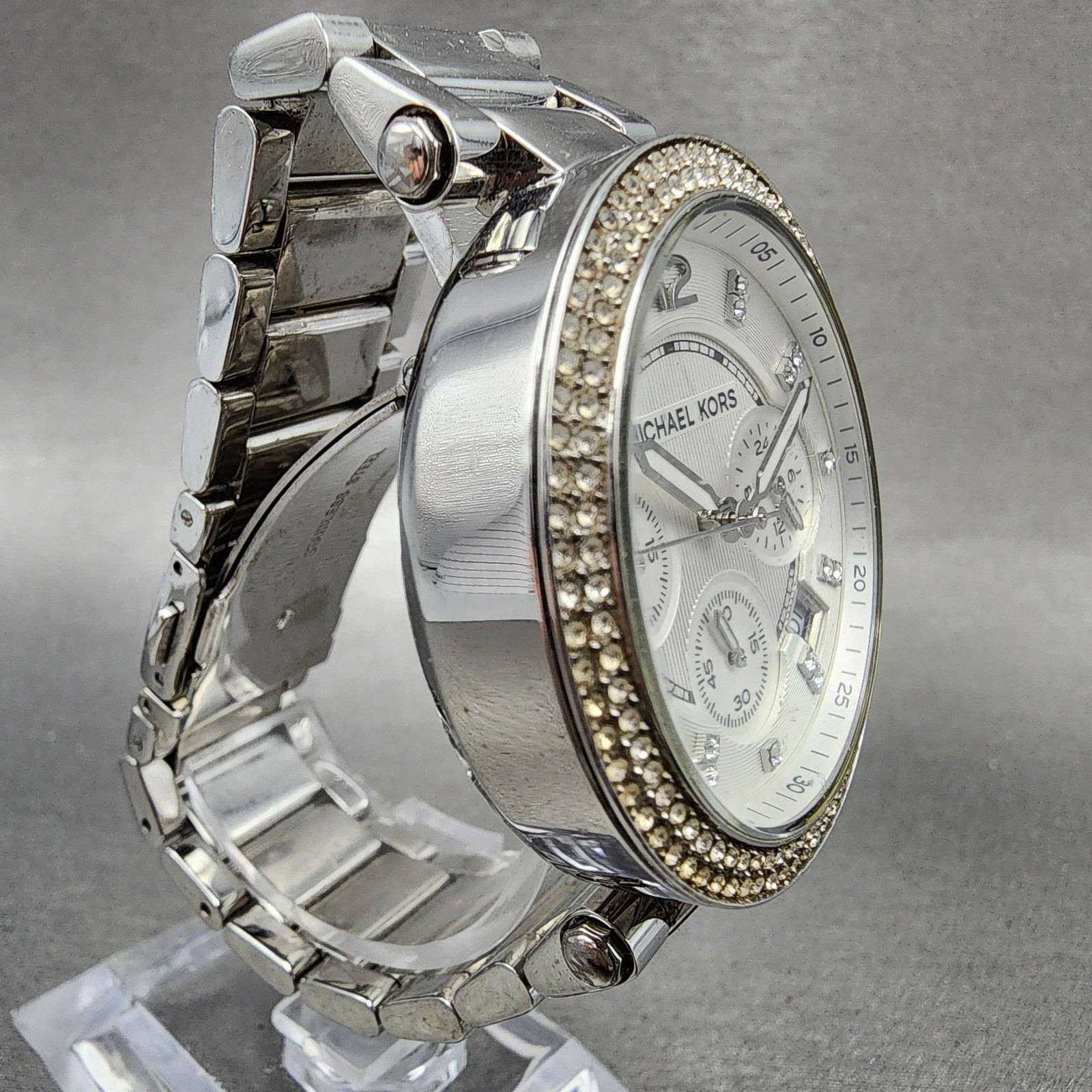 Michael kors Parker Chronograph Watch Women 39mm White Dial Steel Date New Batt3