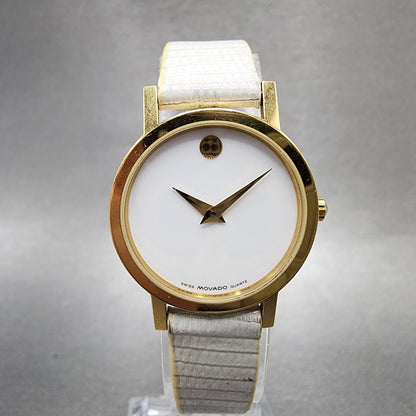 Movado Museum Watch Women 25mm White Dial Gold Tone Round 87A1832 New Battery0