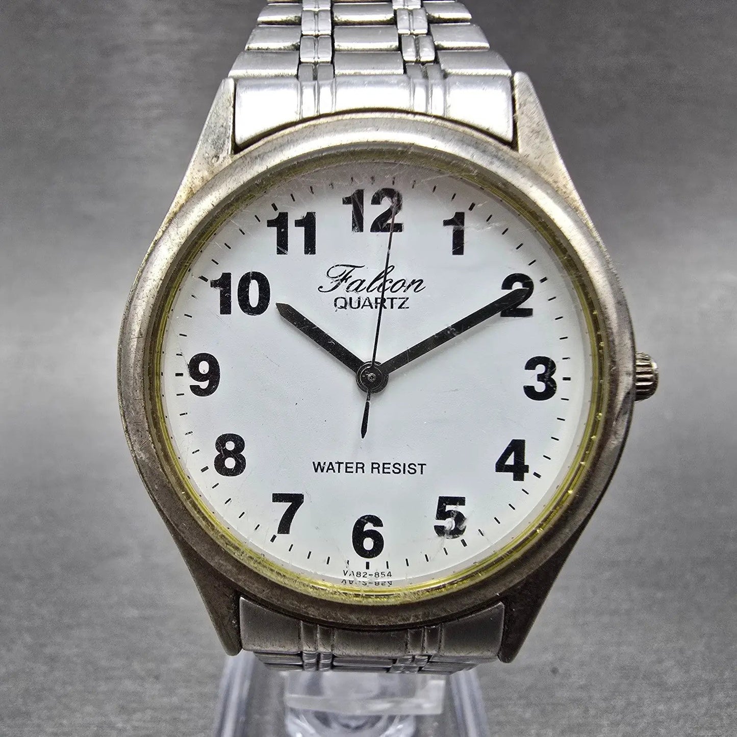 Citizen Q&Q Falcon Watch Men 34mm White Dial Silver Tone Round New Battery VTG0
