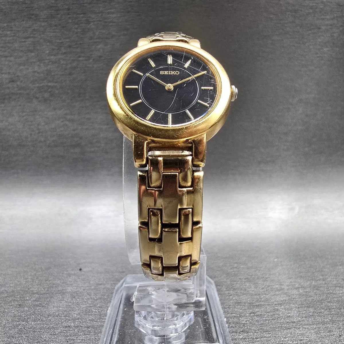 Seiko Watch Women 24mm Brown Dial Gold Tone Round 1N00-1E19 New Battery VTG JP25