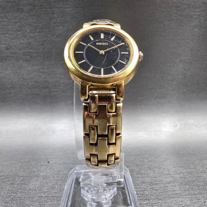 Seiko Watch Women 24mm Brown Dial Gold Tone Round 1N00-1E19 New Battery VTG JP25